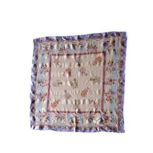 Elaine Gold 100% Silk Floral Print Scarf Vases Lavender Border 21" Multicolor